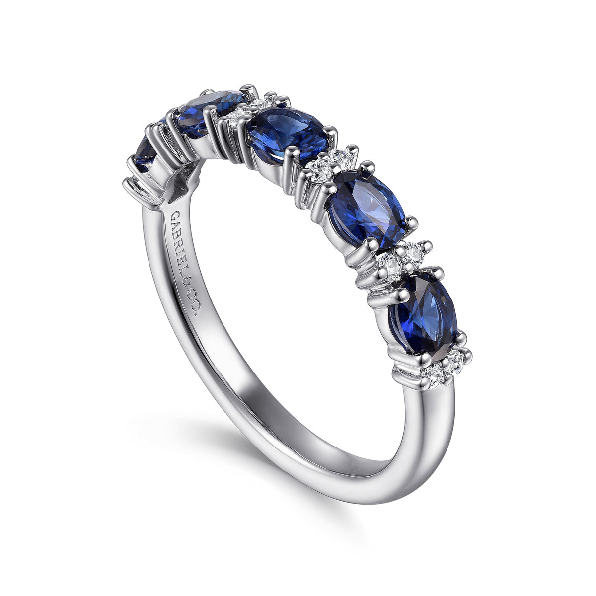 Platinum Oval Sapphire and Diamond Anniversary Band — Gabriel & Co. AN15827PT4SA