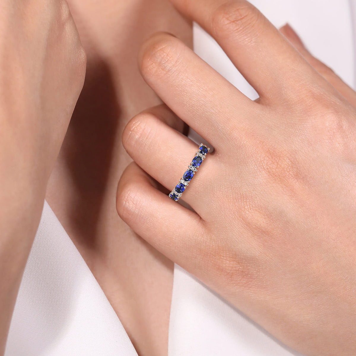 Platinum Oval Sapphire and Diamond Anniversary Band — Gabriel & Co. AN15827PT4SA