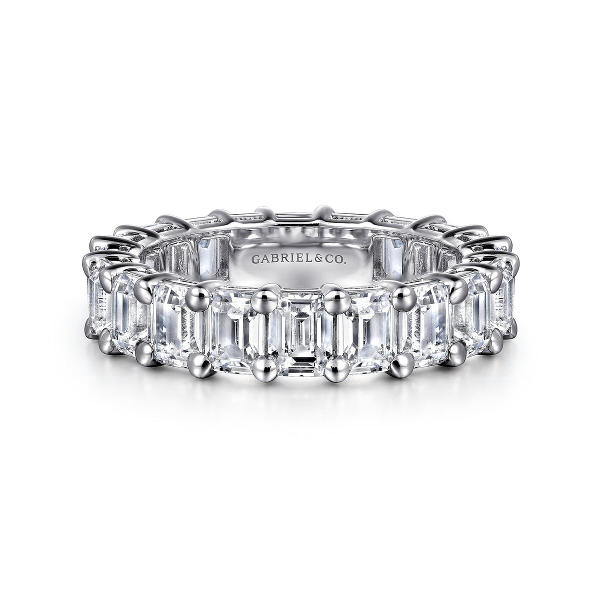 14K White Gold Shared Prong Emerald Cut Diamond Eternity Band — Gabriel & Co. AN16149-6W43JJ
