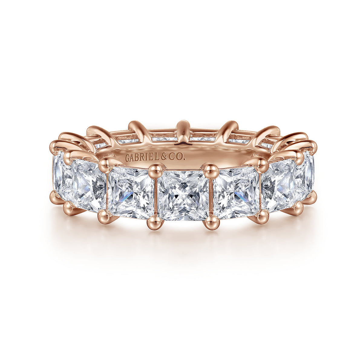 14K Rose Gold Princess Cut Shared Prong Diamond Eternity Band — Gabriel & Co. AN16283-6K44JJ
