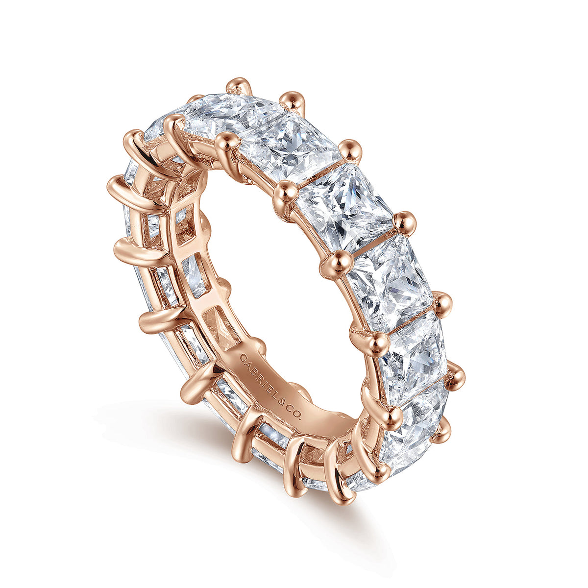 14K Rose Gold Princess Cut Shared Prong Diamond Eternity Band — Gabriel & Co. AN16283-6K44JJ