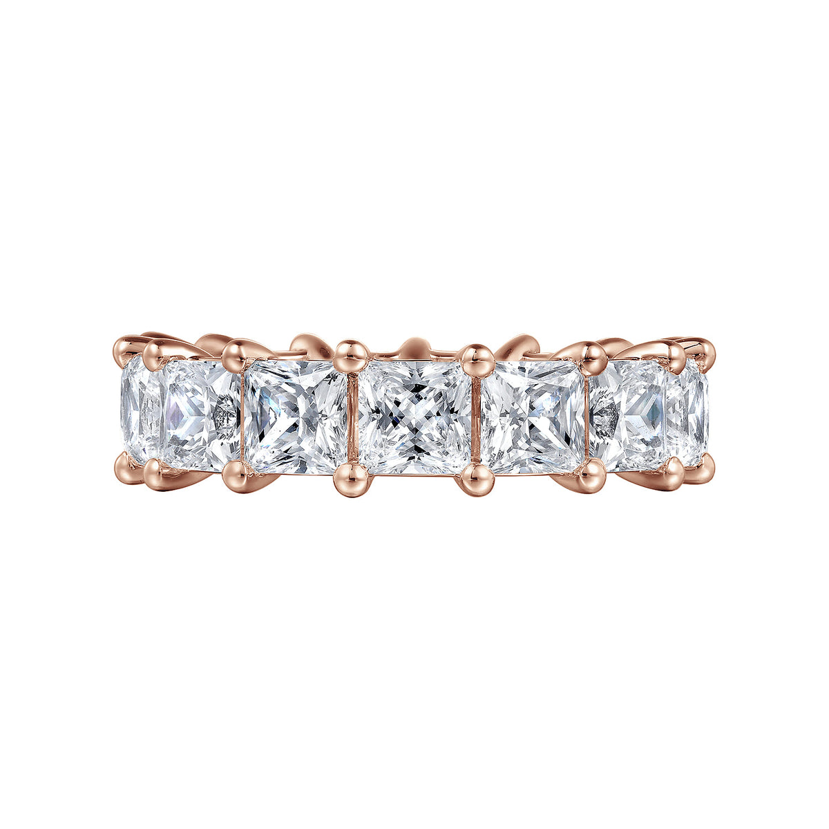 14K Rose Gold Princess Cut Shared Prong Diamond Eternity Band — Gabriel & Co. AN16283-6K44JJ