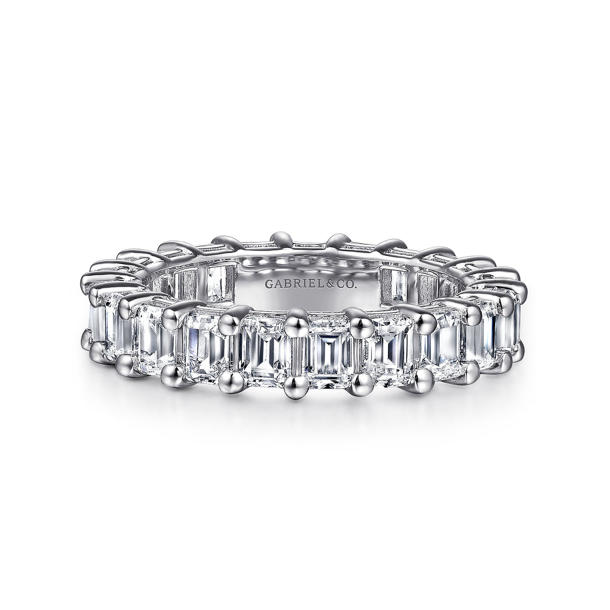 14K White Gold Shared Prong Emerald Cut Diamond Eternity Band — Gabriel & Co. AN16381-6W43JJ