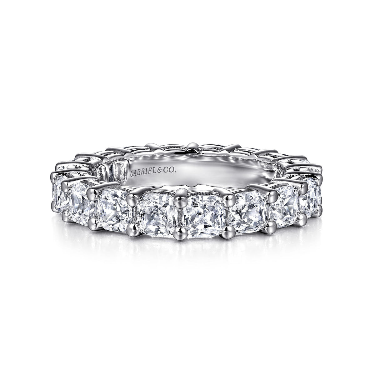 14K White Gold Cushion Cut Shared Prong Diamond Eternity Band — Gabriel & Co. AN16384-6W44JJ