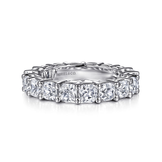 14K White Gold Cushion Cut Shared Prong Diamond Eternity Band — Gabriel & Co. AN16384-6W44JJ