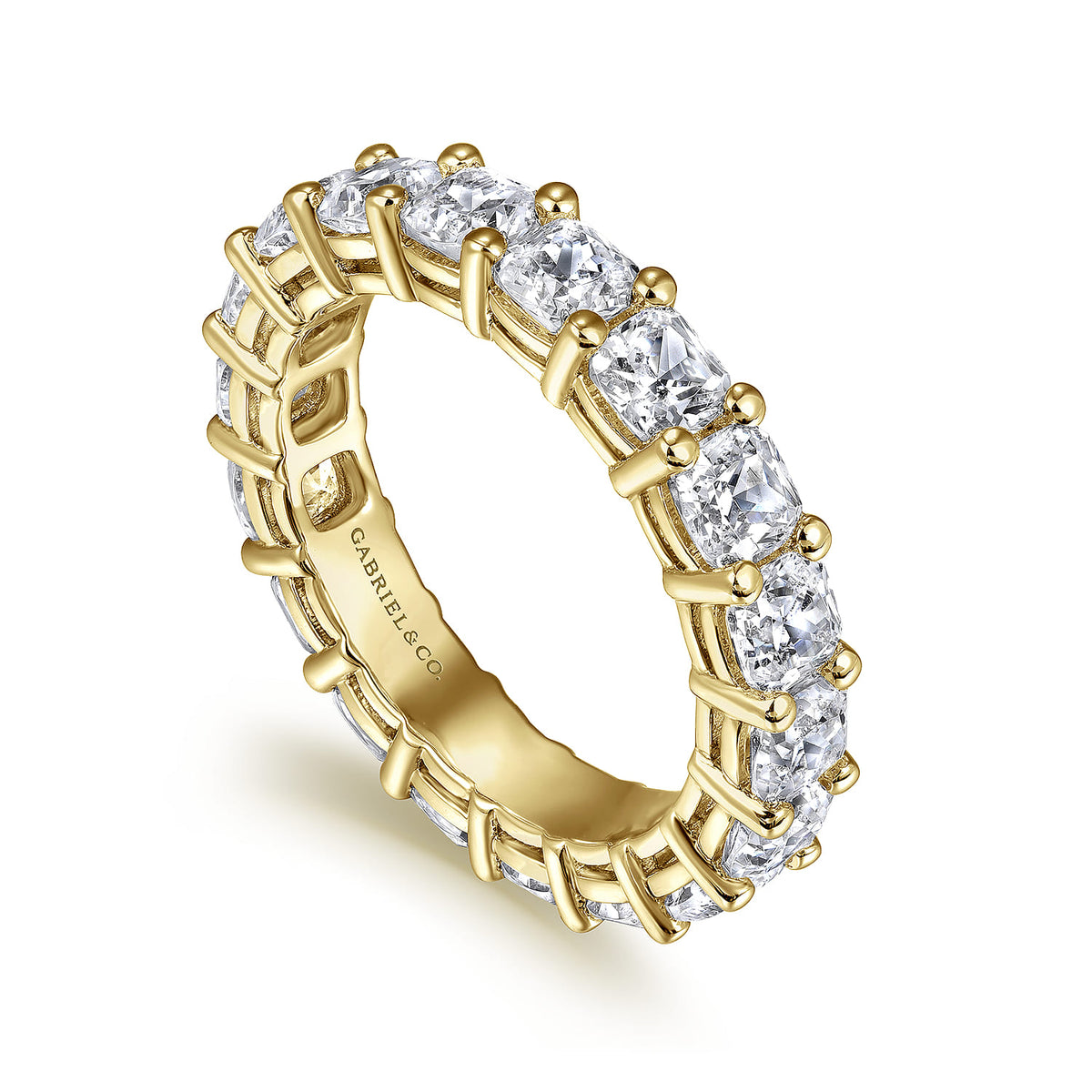 14K Yellow Gold Cushion Cut Shared Prong Diamond Eternity Band — Gabriel & Co. AN16384-6Y44JJ