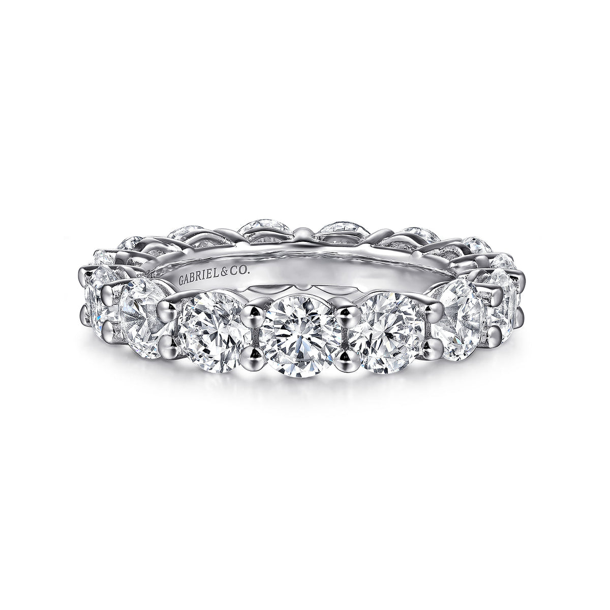 14K White Gold Shared Prong Diamond Eternity Band — Gabriel & Co. AN16389-6W44JJ