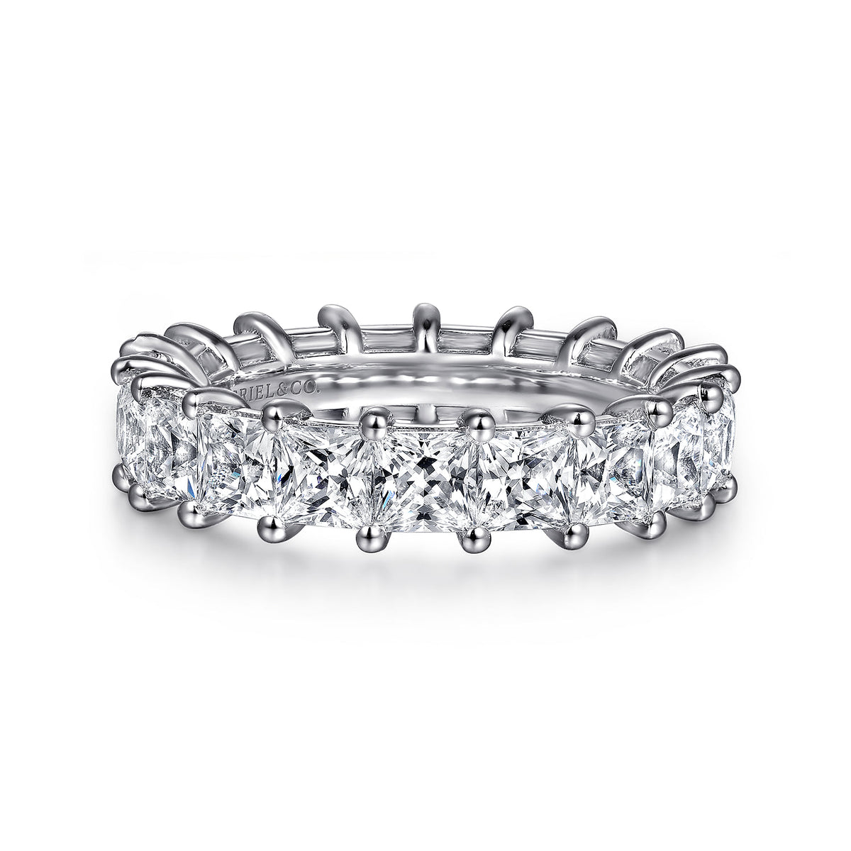 14K White Gold Princess Cut Shared Prong Diamond Eternity Band — Gabriel & Co. AN16394-6W44JJ