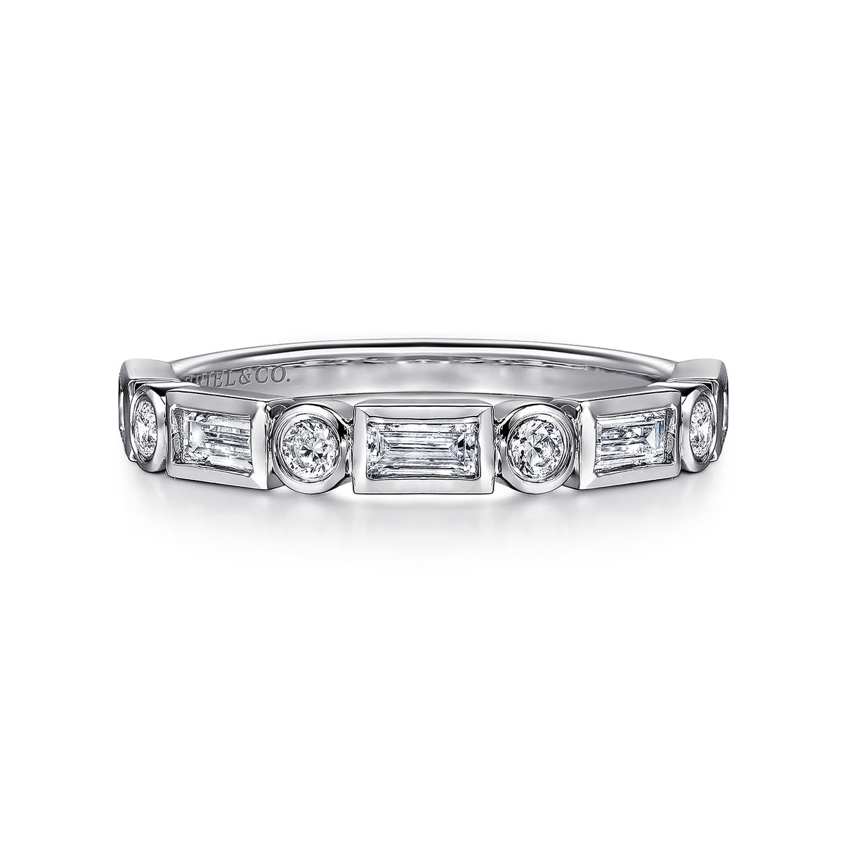 14K White Gold Bezel Set Baguette and Round Diamond Anniversary Band — Gabriel & Co. AN16447W44JJ