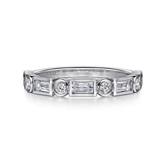 14K White Gold Bezel Set Baguette and Round Diamond Anniversary Band — Gabriel & Co. AN16447W44JJ