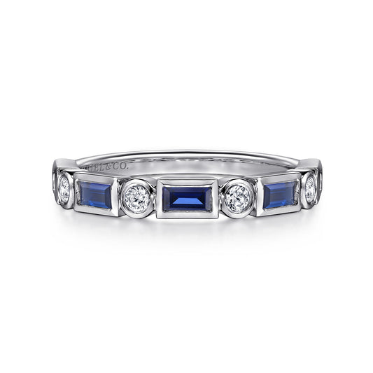 14K White Gold Bezel Set Baguette Sapphire and Round Diamond Anniversary Band — Gabriel & Co. AN16447W44SA