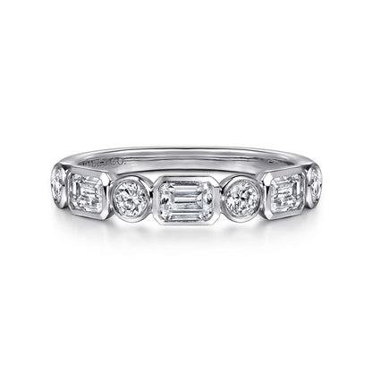 14K White Gold Bezel Set Emerald Cut and Round Diamond Anniversary Band — Gabriel & Co. AN16454W44JJ