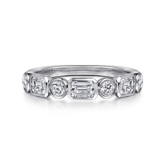 14K White Gold Bezel Set Emerald Cut and Round Diamond Anniversary Band — Gabriel & Co. AN16454W44JJ
