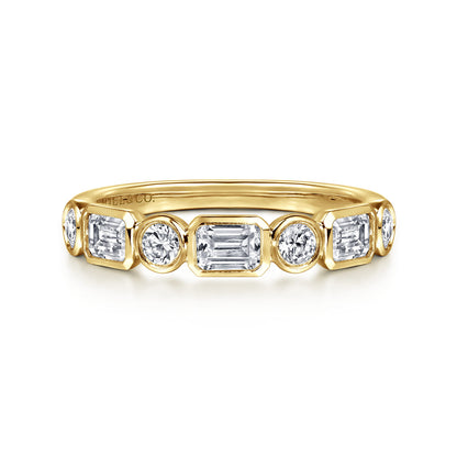 14K Yellow Gold Bezel Set Emerald Cut and Round Diamond Anniversary Band — Gabriel & Co. AN16454Y44JJ