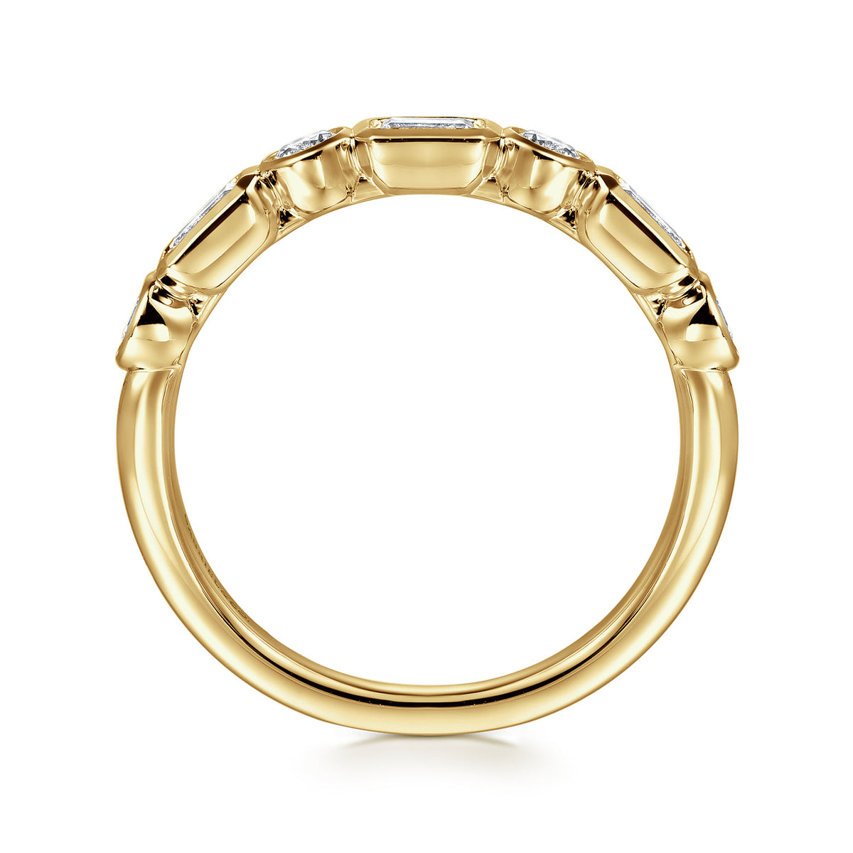 14K Yellow Gold Bezel Set Emerald Cut and Round Diamond Anniversary Band — Gabriel & Co. AN16454Y44JJ
