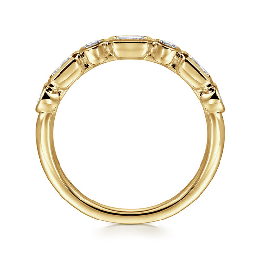 14K Yellow Gold Bezel Set Emerald Cut and Round Diamond Anniversary Band — Gabriel & Co. AN16454Y44JJ