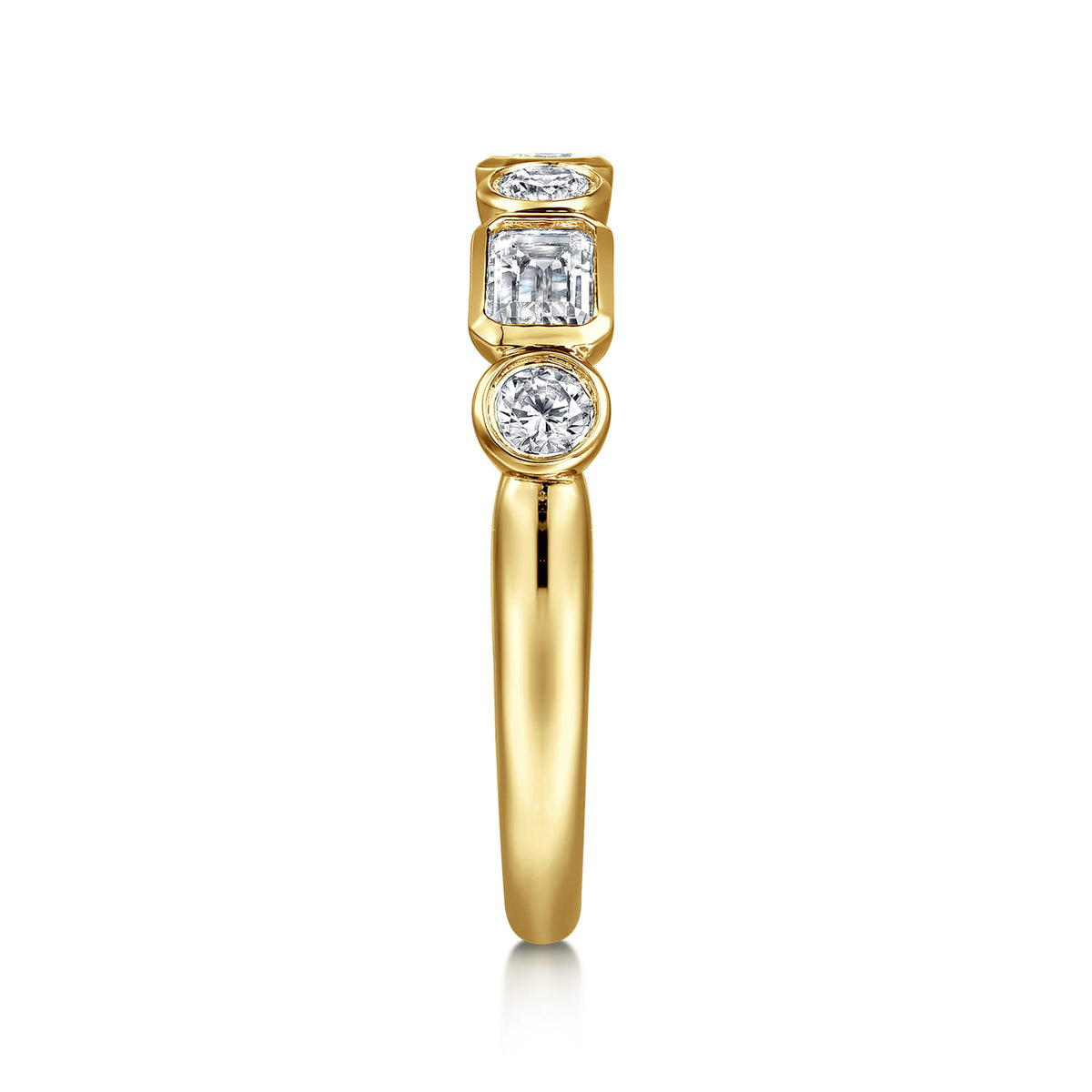 14K Yellow Gold Bezel Set Emerald Cut and Round Diamond Anniversary Band — Gabriel & Co. AN16454Y44JJ