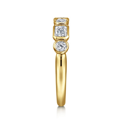 14K Yellow Gold Bezel Set Emerald Cut and Round Diamond Anniversary Band — Gabriel & Co. AN16454Y44JJ