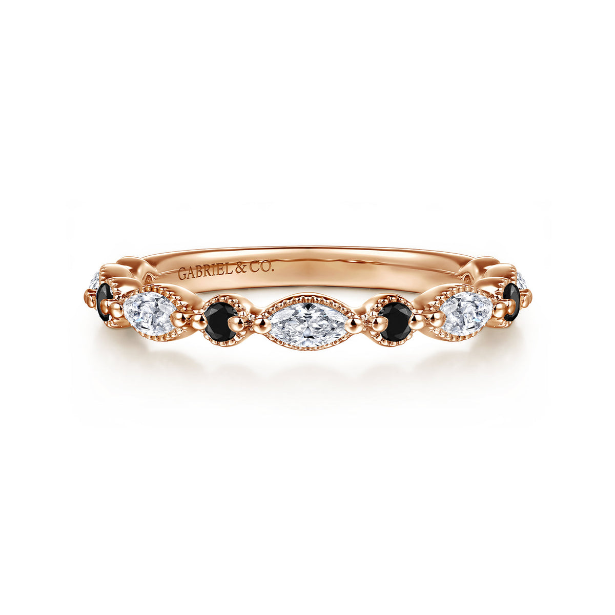 Vintage Inspired 14K Rose Gold Round Black Diamond and Marquise Diamond Anniversary Band - 0.50 ct — Gabriel & Co. AN16459K43BD