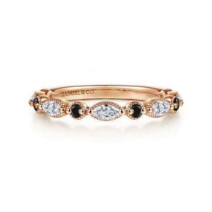 Vintage Inspired 14K Rose Gold Round Black Diamond and Marquise Diamond Anniversary Band - 0.50 ct — Gabriel & Co. AN16459K43BD
