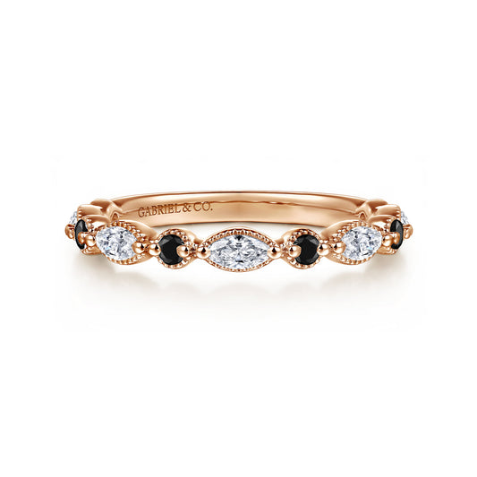 Vintage Inspired 14K Rose Gold Round Black Diamond and Marquise Diamond Anniversary Band - 0.50 ct — Gabriel & Co. AN16459K43BD