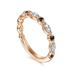 Vintage Inspired 14K Rose Gold Round Black Diamond and Marquise Diamond Anniversary Band - 0.50 ct — Gabriel & Co. AN16459K43BD