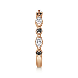 Vintage Inspired 14K Rose Gold Round Black Diamond and Marquise Diamond Anniversary Band - 0.50 ct — Gabriel & Co. AN16459K43BD