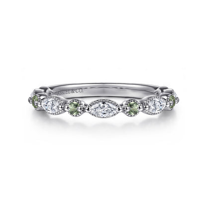 Vintage Inspire 14K White Gold Round Green Sapphire and Marquise Diamond Anniversary Band - 0.35 ct — Gabriel & Co. AN16459W43GS