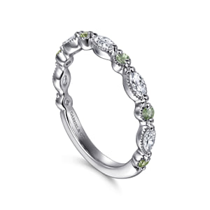 Vintage Inspire 14K White Gold Round Green Sapphire and Marquise Diamond Anniversary Band - 0.35 ct — Gabriel & Co. AN16459W43GS