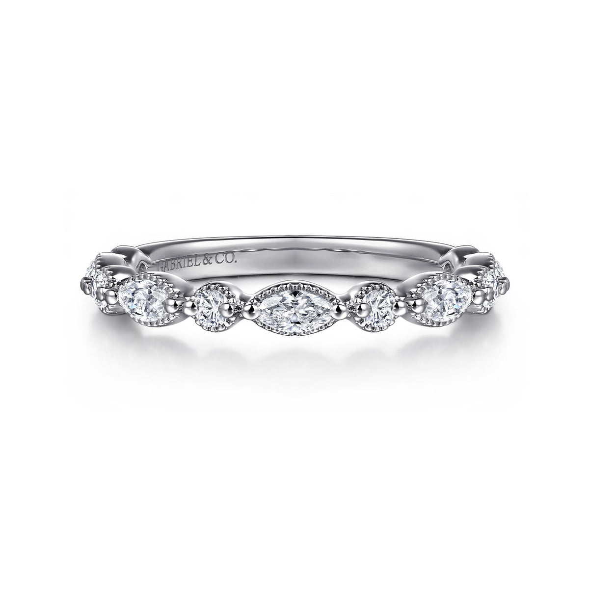 14K White Gold Marquise and Round Vintage Inspire Diamond Anniversary Band — Gabriel & Co. AN16459W44JJ