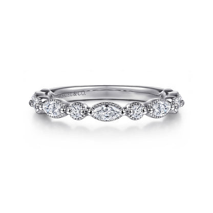 14K White Gold Marquise and Round Vintage Inspire Diamond Anniversary Band — Gabriel & Co. AN16459W44JJ