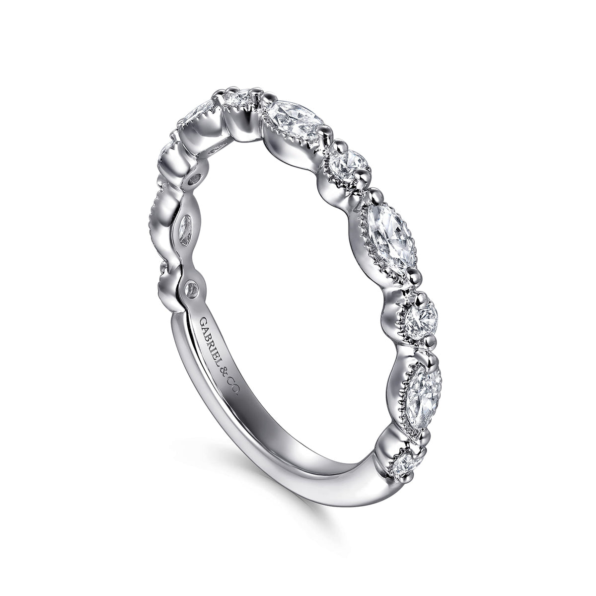 14K White Gold Marquise and Round Vintage Inspire Diamond Anniversary Band — Gabriel & Co. AN16459W44JJ
