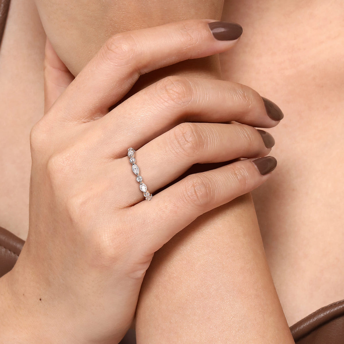 14K White Gold Marquise and Round Vintage Inspire Diamond Anniversary Band — Gabriel & Co. AN16459W44JJ