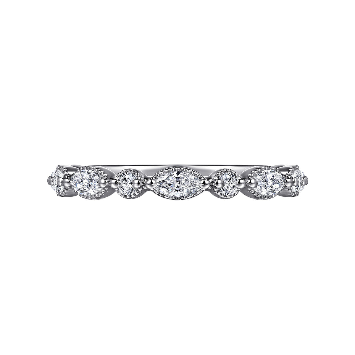14K White Gold Marquise and Round Vintage Inspire Diamond Anniversary Band — Gabriel & Co. AN16459W44JJ