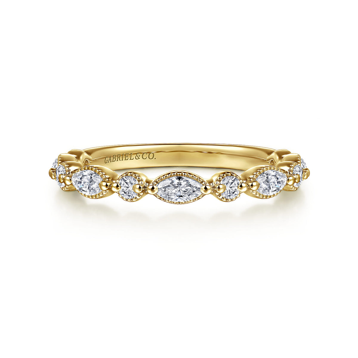14K Yellow Gold Marquise and Round Vintage Inspired Diamond Anniversary Band — Gabriel & Co. AN16459Y44JJ
