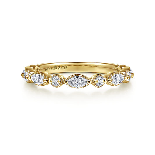 14K Yellow Gold Marquise and Round Vintage Inspired Diamond Anniversary Band — Gabriel & Co. AN16459Y44JJ