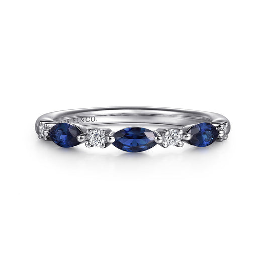 14K White Gold Marquise Sapphire and Diamond Anniversary Band — Gabriel & Co. AN16474W44SA
