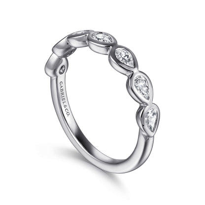 14K White Gold Bezel Pear Shape 7 Stone Diamond Anniversary Band — Gabriel & Co. AN16651W44JJ
