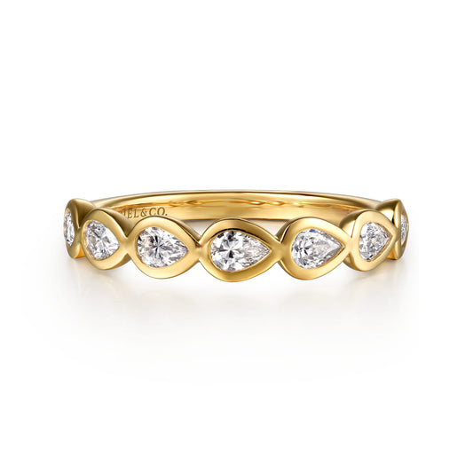 14K Yellow Gold Bezel Pear Shape 7 Stone Diamond Anniversary Band — Gabriel & Co. AN16651Y44JJ