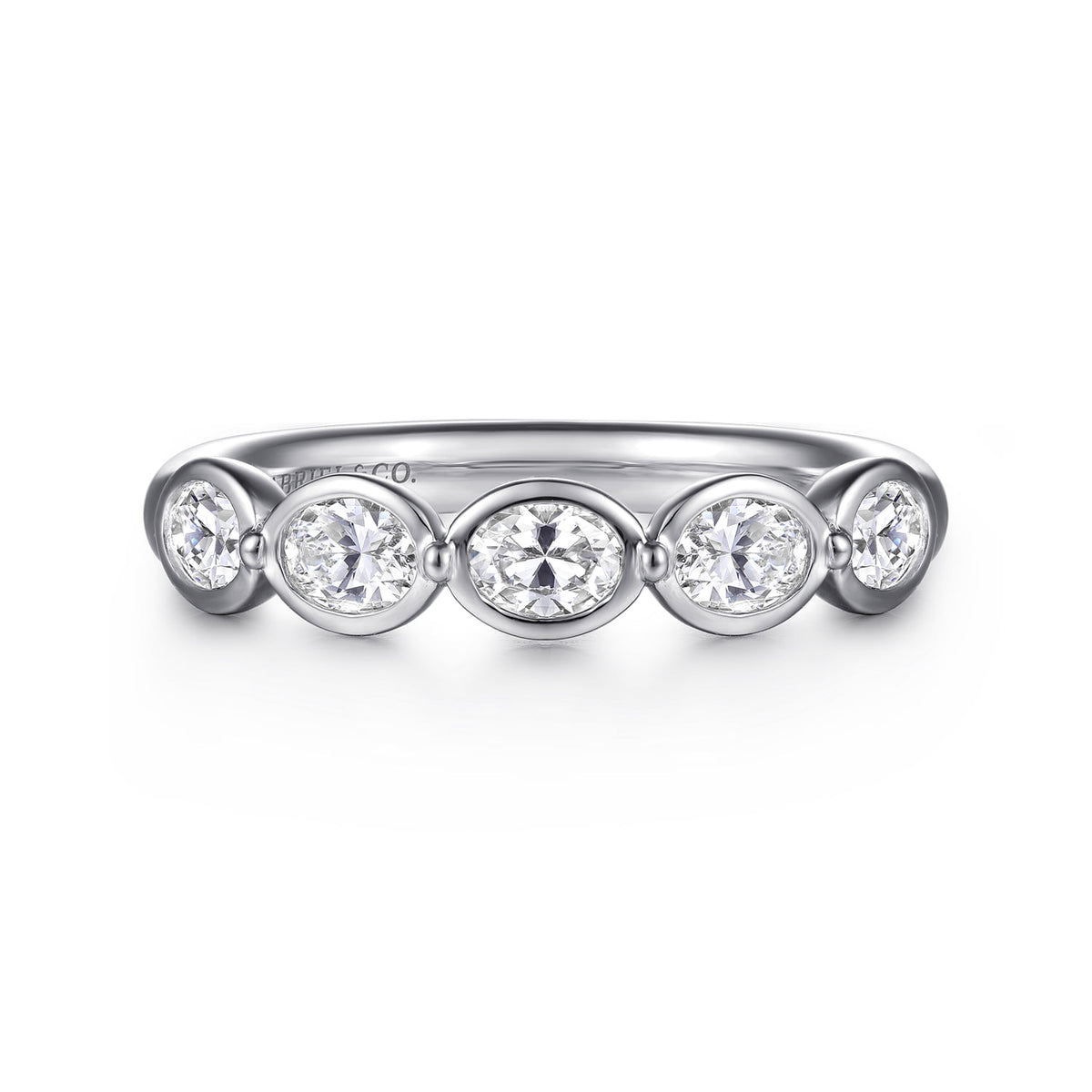 14K White Gold Bezel Oval 5 Stone Diamond Anniversary Band — Gabriel & Co. AN16653W44JJ