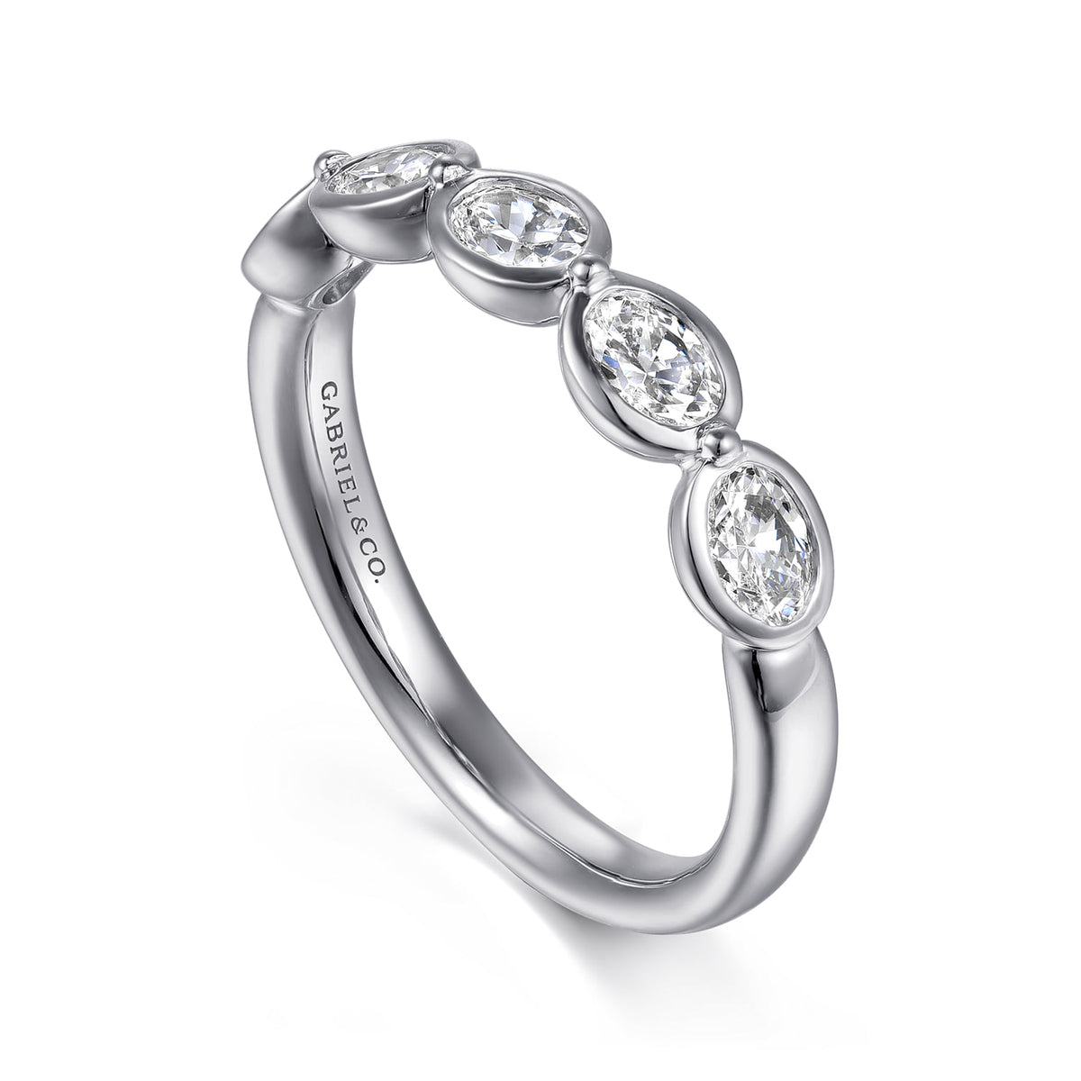 14K White Gold Bezel Oval 5 Stone Diamond Anniversary Band — Gabriel & Co. AN16653W44JJ