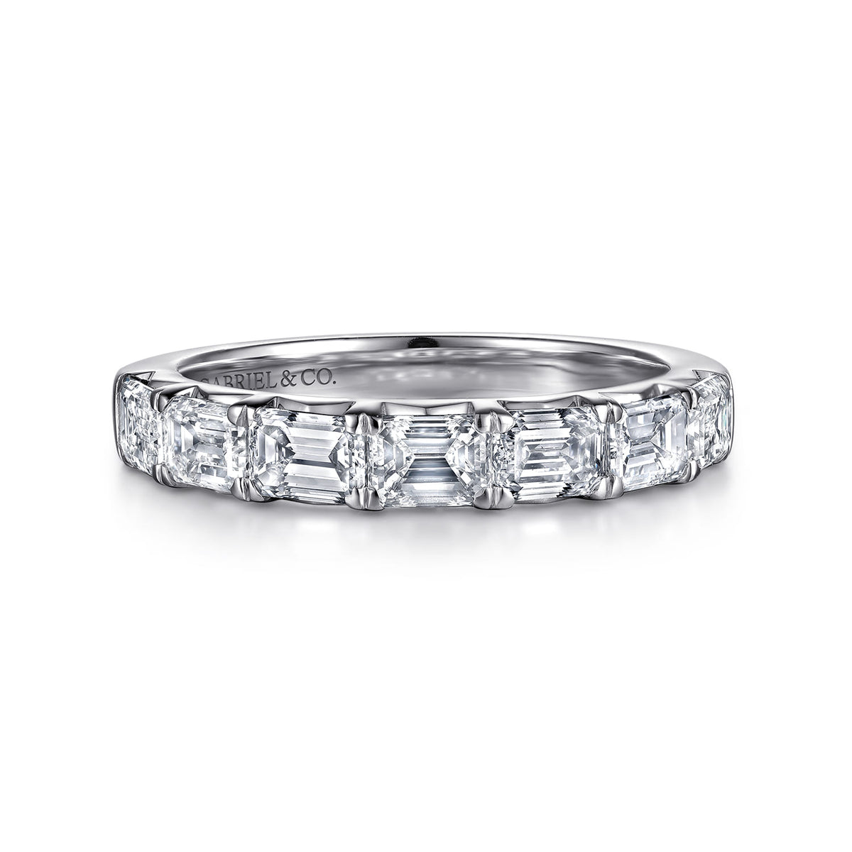 14K White Gold Prong Emerald Cut 7 Stone Diamond Anniversary Band — Gabriel & Co. AN16655W43JJ