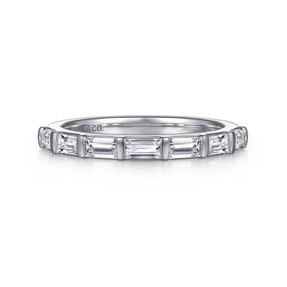 14K White Gold Bar Set Baguette 7 Stone Diamond Anniversary Band — Gabriel & Co. AN16661W43JJ