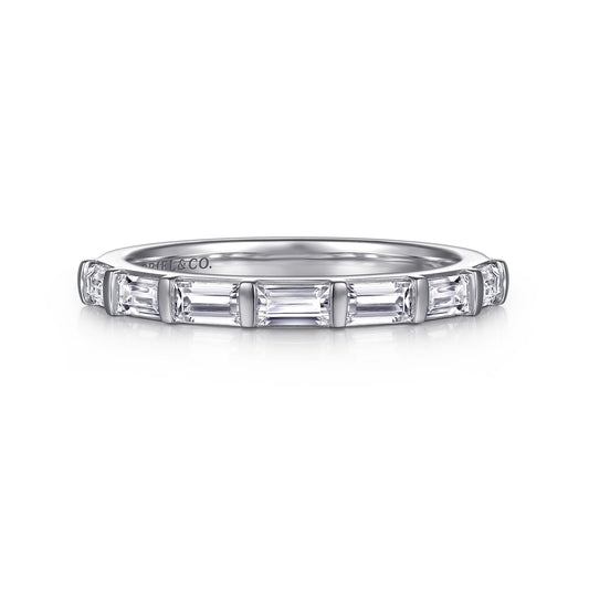 14K White Gold Bar Set Baguette 7 Stone Diamond Anniversary Band — Gabriel & Co. AN16661W43JJ