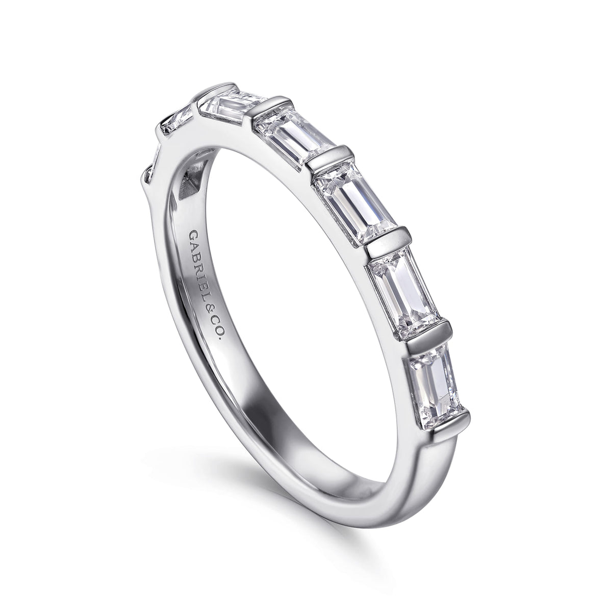 14K White Gold Bar Set Baguette 7 Stone Diamond Anniversary Band — Gabriel & Co. AN16661W43JJ