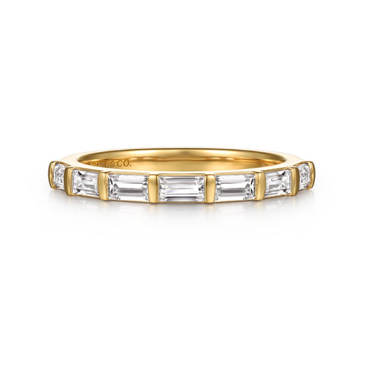 14K Yellow Gold Bar Set Diamond Baguette 7 Stone Anniversary Band — Gabriel & Co. AN16661Y43JJ