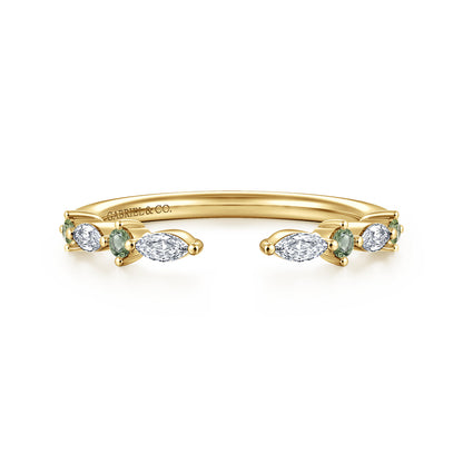 14K Yellow Gold Marquise and Round Open Green Sapphire and Diamond Anniversary Band - 0.18 ct — Gabriel & Co. AN16804Y43GS