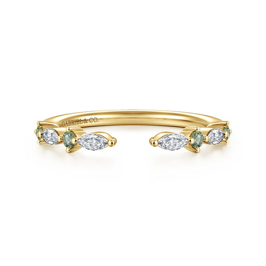 14K Yellow Gold Marquise and Round Open Green Sapphire and Diamond Anniversary Band - 0.18 ct — Gabriel & Co. AN16804Y43GS