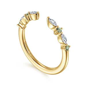 14K Yellow Gold Marquise and Round Open Green Sapphire and Diamond Anniversary Band - 0.18 ct — Gabriel & Co. AN16804Y43GS