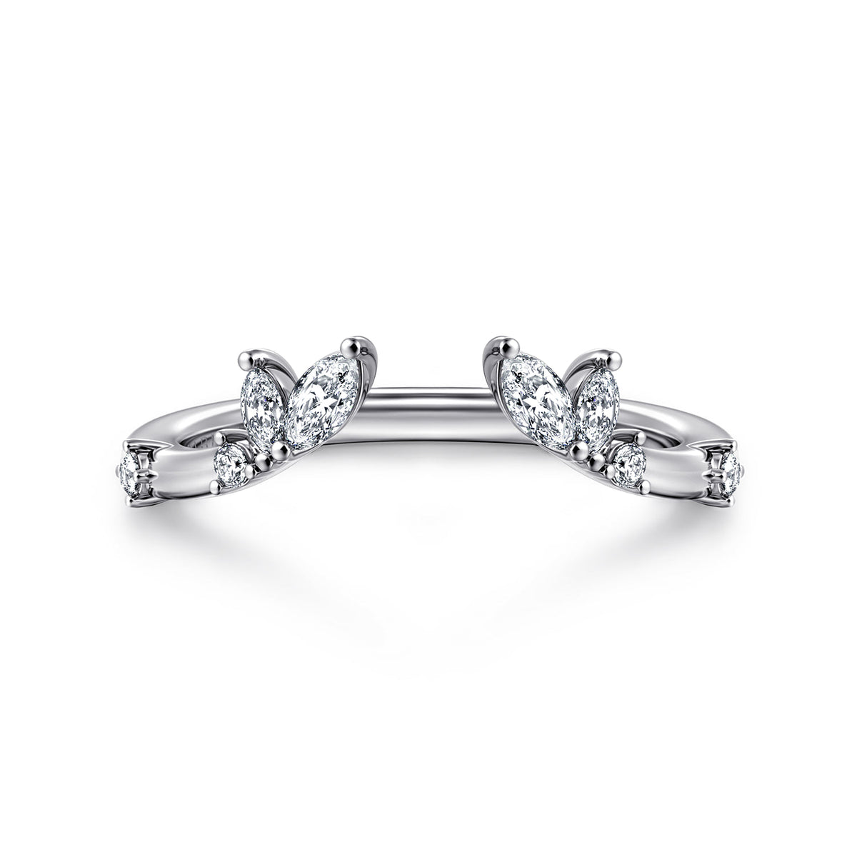 Curved 14K White Gold Marquise and Round Open Diamond Anniversary Band — Gabriel & Co. AN16805W44JJ